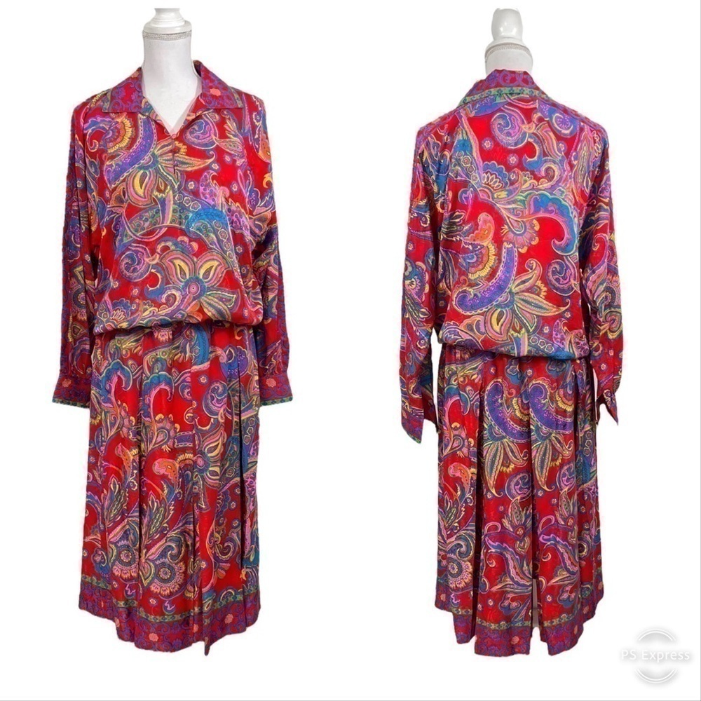 Vintage Diane Freis dress skirt & top 2 piece silk paisley floral.